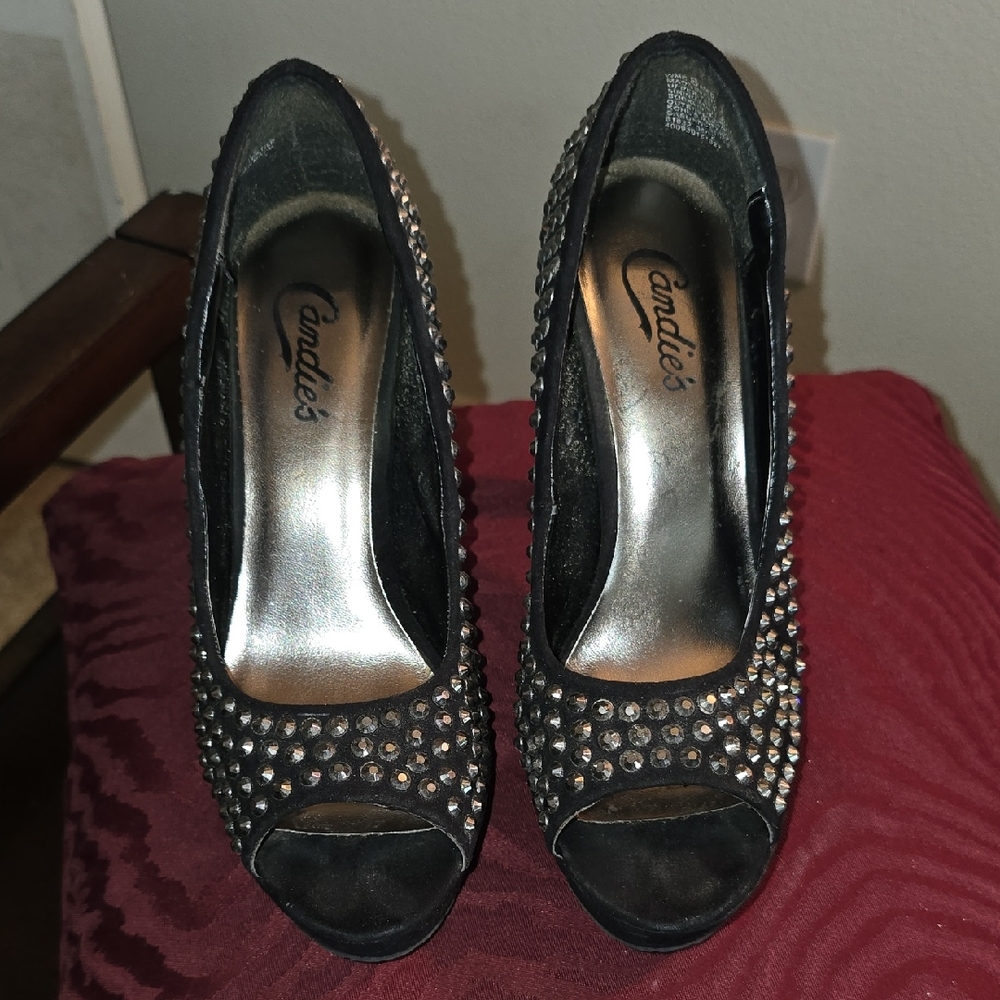 Candie's Black Studded Peep-Toe Heels